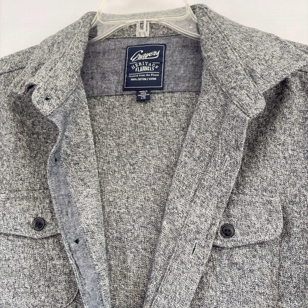 Grayers Heritage Flannels Shirt Mens Large Gray Flannel Button‎ Down Long Sleeve
